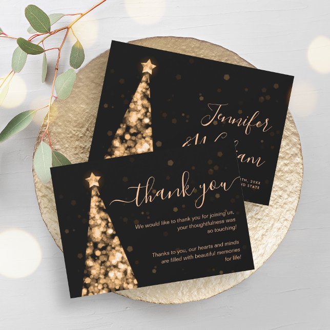 Carte de remerciements Mariage d'or de l'arbre de  (Festive Xmas Tree Gold Wedding Thank You Card)