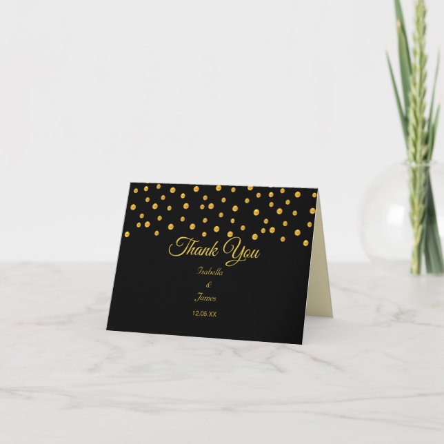 Carte De Remerciements Mariage d'or noir (Devant)