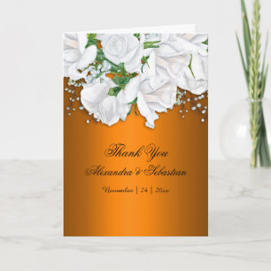 Carte De Remerciements Mariage d'orange et de roses blanches brûlées méta