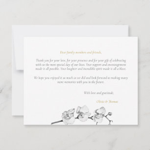 Carte De Remerciements Mariage d'orchidées d'or noir blanc moderne