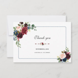 Carte De Remerciements Mariage du cadre floral bleu de la marine de Bourg