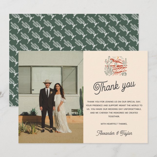 Carte de remerciements Mariage du désert du Saguar (Devant / Derrière)
