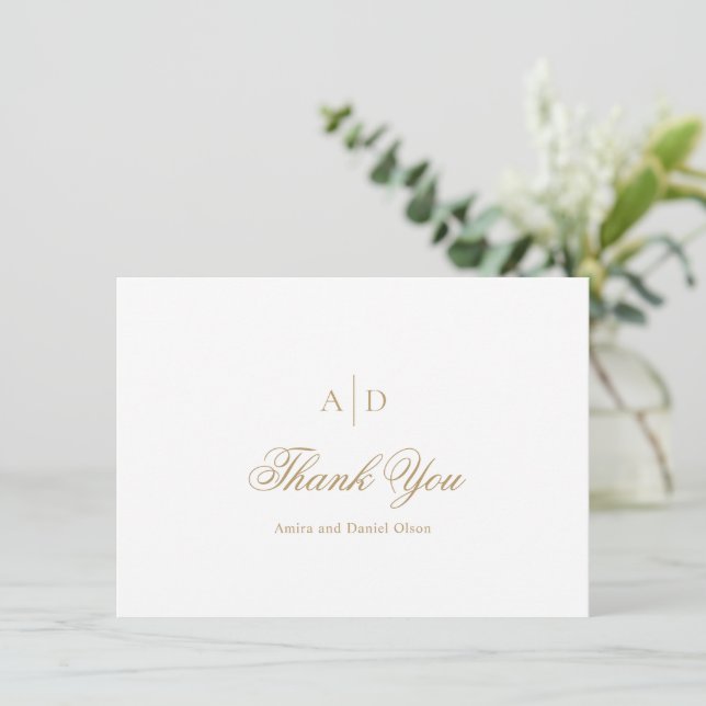 Carte De Remerciements Mariage élégant Amira Gold (Debout devant)