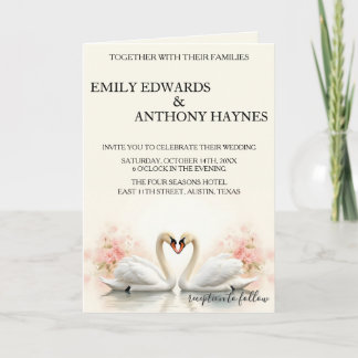 Carte De Remerciements Mariage Élégant au Cygne avec des Fleurs Romantiqu