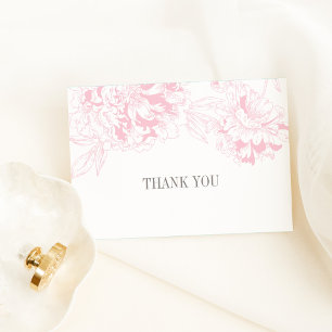 Carte De Remerciements Mariage Élégant aux Fleurs de Pivoine Roses