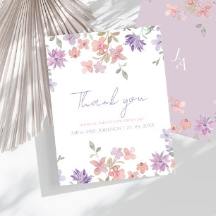 Carte De Remerciements Mariage Élégant aux fleurs sauvages rose lavande c