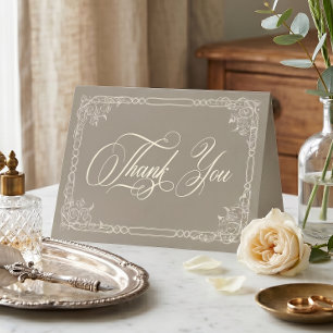 Carte De Remerciements Mariage Élégant Baroque Vintage Neutre Crème