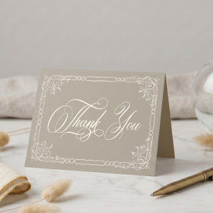 Carte De Remerciements Mariage Élégant Baroque Vintage Neutre Crème Ivoir