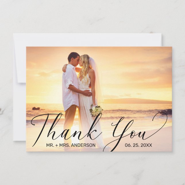 Carte De Remerciements Mariage Elegant Black Script Photo (Devant)