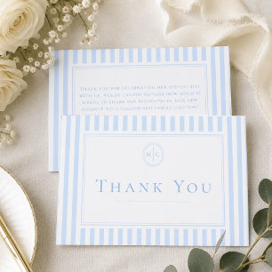Carte De Remerciements Mariage Élégant Classique à Rayures Bleues et Mono