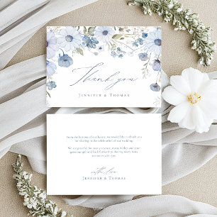 Carte De Remerciements Mariage Élégant de Fleur Sauvage Bleu Poussiéreux
