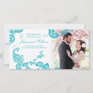 Carte De Remerciements Mariage élégant de photo de paon floral de