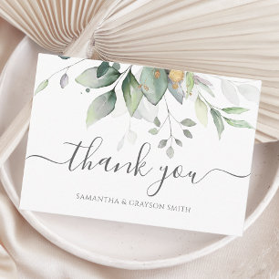 Carte De Remerciements Mariage élégant feuilles d'eucalyptus verdure or