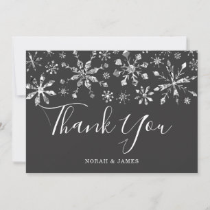 Carte De Remerciements Mariage Élégant Flocon de Neige Noir Argent