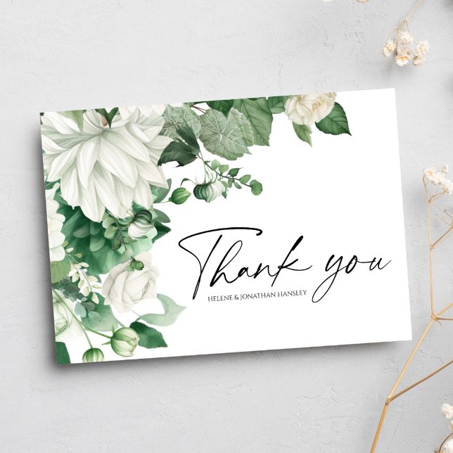 Carte De Remerciements Mariage élégant floral moderne boho vert émeraude (Créateur téléchargé)