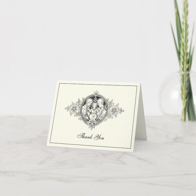 Carte De Remerciements Mariage élégant ivoire Sainte Famille religieuse (Devant)