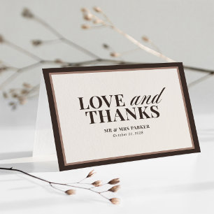 Carte De Remerciements Mariage Élégant Luxe Brun Neutre