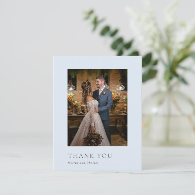 Carte De Remerciements Mariage élégant Merrin Sky (Debout devant)
