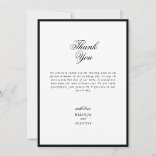 Carte De Remerciements Mariage Élégant Minimaliste Monogramme Noir et Bla