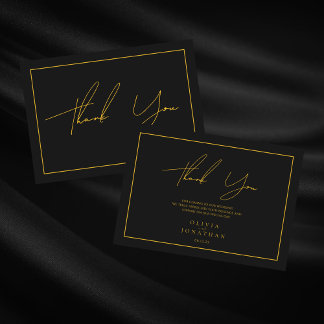 Carte De Remerciements Mariage élégant minimaliste noir