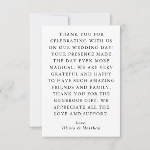 Carte De Remerciements Mariage Élégant Minimaliste   Simple Noir & Blanc