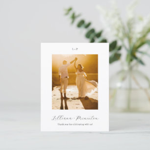 Carte De Remerciements Mariage Élégant Monogramme Noir et Blanc Classique
