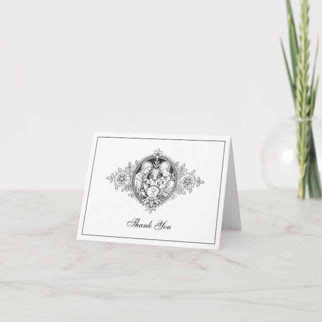 Carte De Remerciements Mariage élégant Noir & Blanc Religieux (Devant)
