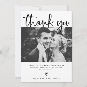 Carte De Remerciements Mariage  Elégant noir et blanc avec photos