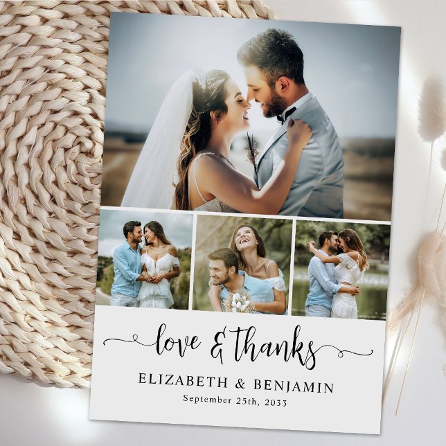 Carte De Remerciements Mariage élégant Personnalisé 4 Photo Collage (Créateur téléchargé)