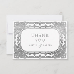 Carte De Remerciements Mariage élégant romantique orné d'argent