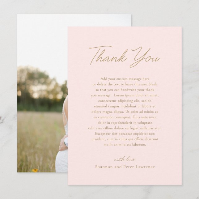 Carte De Remerciements Mariage Élégant Rose et Or Photo Classique (Devant / Derrière)