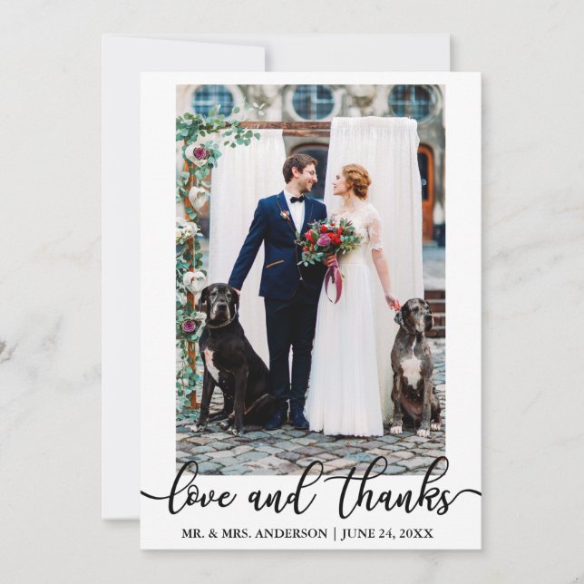 Carte De Remerciements Mariage Elegant Script Love and Thanks Photo (Devant)