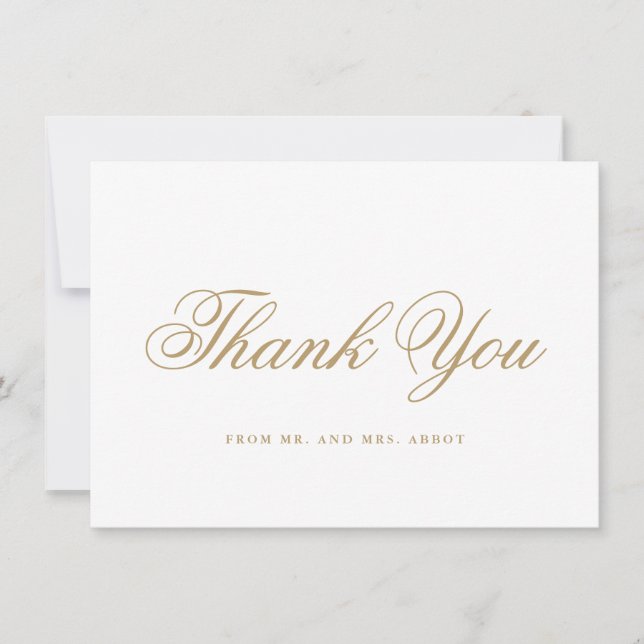 Carte De Remerciements Mariage élégant traditionnel Gold Formal (Devant)