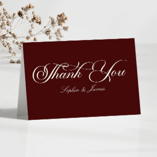 Carte De Remerciements Mariage Élégant Vintage Ivoire Bourgogne Foncé