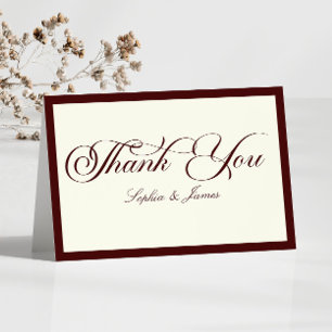 Carte De Remerciements Mariage Élégant Vintage Ivoire Bourgogne Foncé