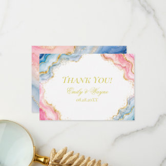 Carte De Remerciements Mariage en Agate Rose Bleu Or