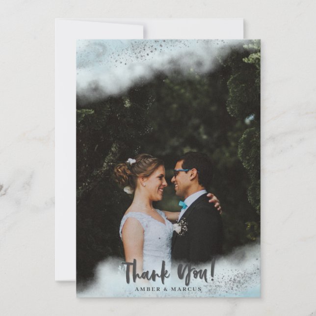 Carte De Remerciements Mariage en argent Baby Blue Ombre (Devant)