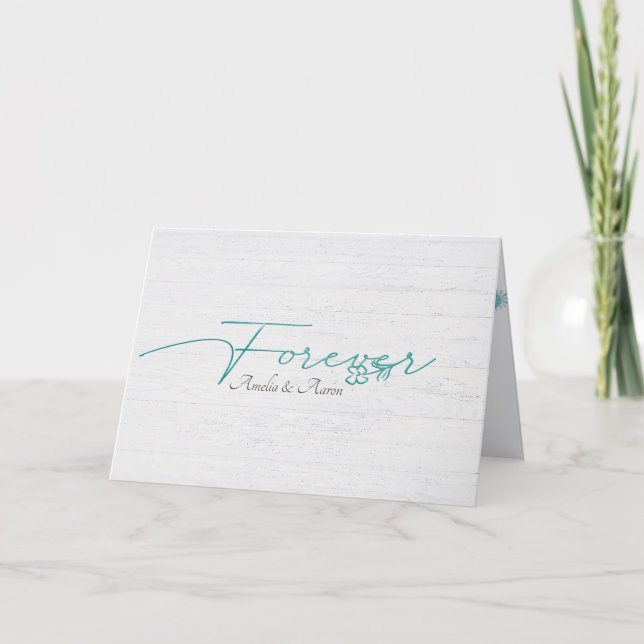 Carte De Remerciements Mariage en Bois Blanchi (Devant)