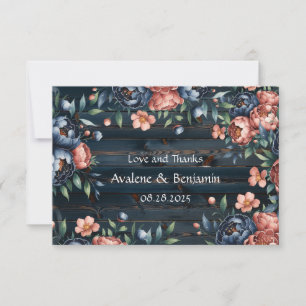 Carte De Remerciements Mariage en bois de bouquet de la Marine bleu et de