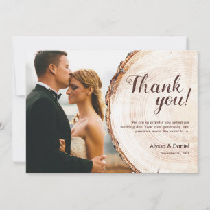 Carte De Remerciements Mariage en bois rustique unique Photo personnalisé