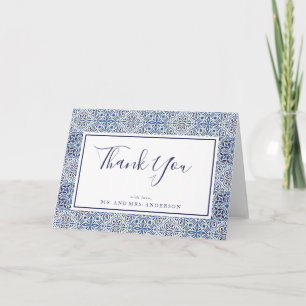 Carte de remerciements Mariage en carreaux bleus