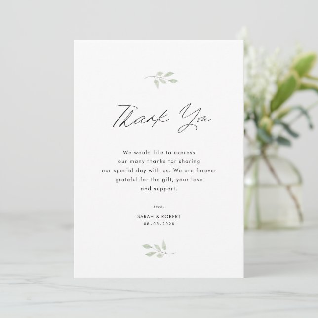 carte de remerciements mariage en feuille de verdu (Debout devant)