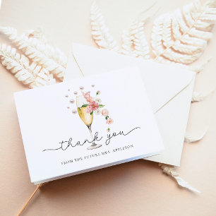 Carte De Remerciements Mariage en fleurs roses et prosecco