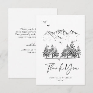 Carte De Remerciements Mariage en forêt montagneuse dessinée à la main