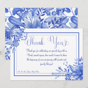Carte De Remerciements Mariage en porcelaine florale bleu et blanc