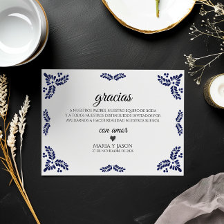 Carte De Remerciements Mariage Espagnol Minimaliste Fleurs Noires Talaver