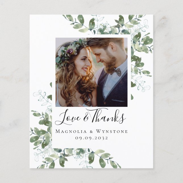 CARTE DE REMERCIEMENTS Mariage Eucalyptus BUDGET (Devant)