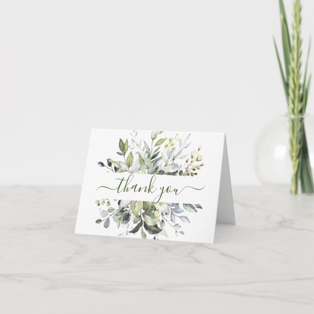 Carte De Remerciements Mariage Eucalyptus Green Watercolor (Devant)