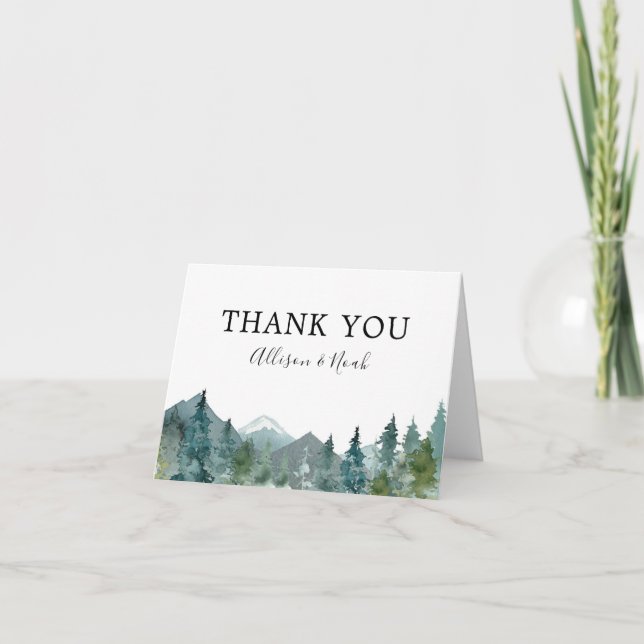 Carte De Remerciements Mariage extérieur de thème de montagnes rustiques (Devant)