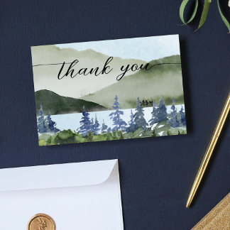 Carte De Remerciements Mariage extérieur forêt montagne nature aquarelle